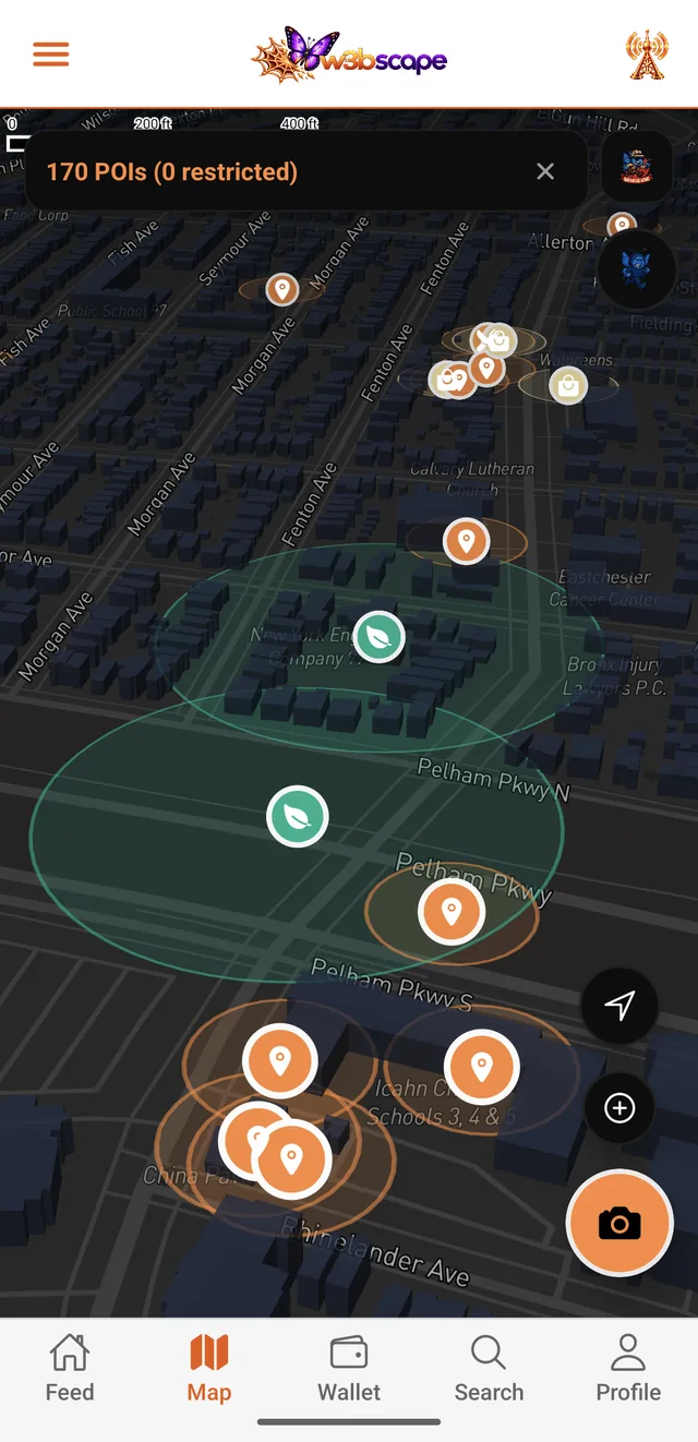 The W3bscape map showing nearby places and parks